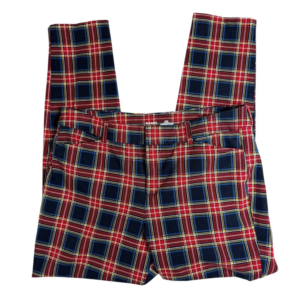 Old Navy Pixie High Rise Plaid Pants Size 14 Red Tartan Secret Slim Pockets